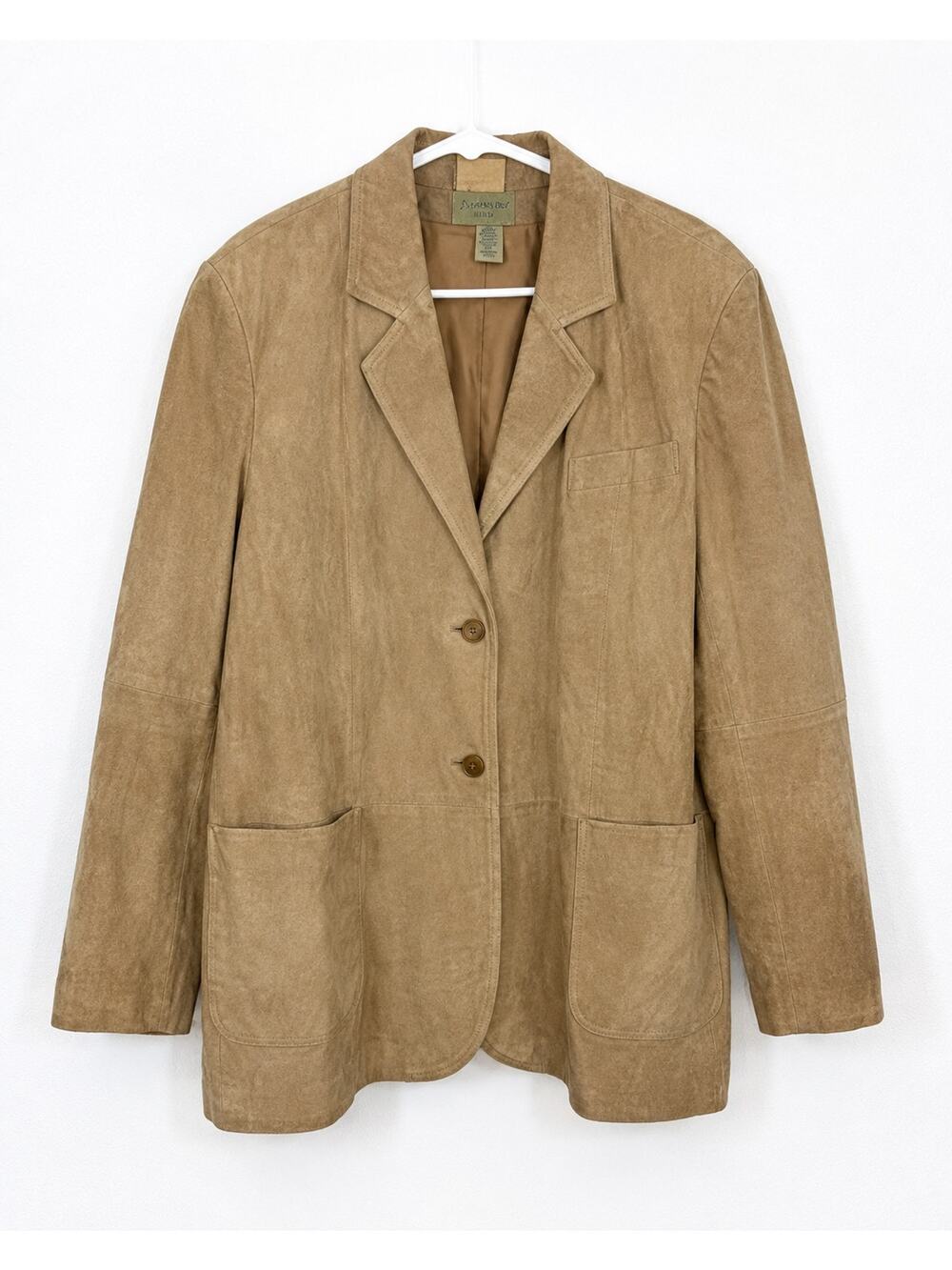 Vintage St. John’s Bay Genuine Leather Suede Blazer Jacket XL Tan 90s Minimalist